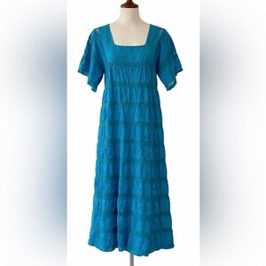 Vintage Handmade Teal Turquoise Crochet Midi Dress